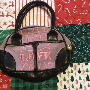 Love Embroidered Pink and Black Handbag